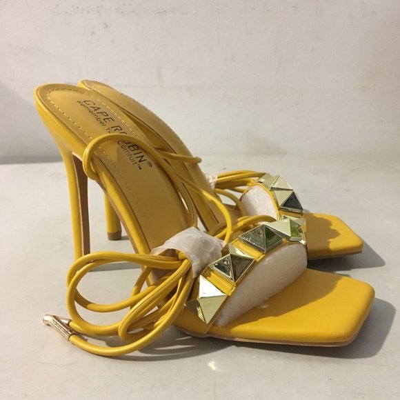 NWT CAPE ROBBIN AIGO GOLD STUDDED LACE UP HEELS YELLOW 5.5 - Picture 13 of 16